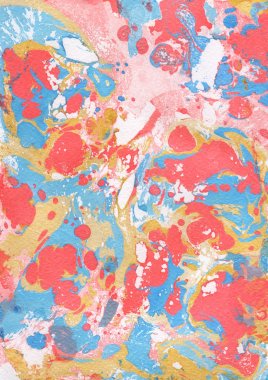 Kırmızı, mavi, altın soyut el boyalı arka plan