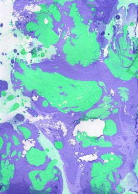 Mor, yeşil, beyaz soyut el boyalı arka plan