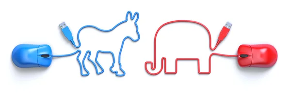 Computer mouse and cable in the shape of the donkey and the elephant — Stock Photo, Image