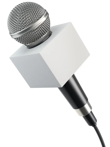 Microphone with blank advertising box — Stock Photo, Image