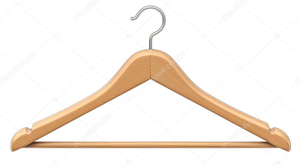 Clothes wood coat hanger isolated on white background 