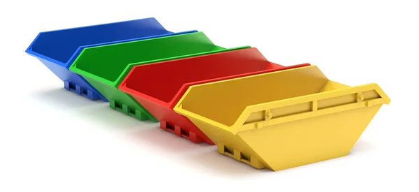 Gelbe, rote, grüne und blaue Abfälle überspringen — Stockfoto