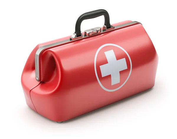 First aid kit in retro red doctor's bag — Stock Photo, Image