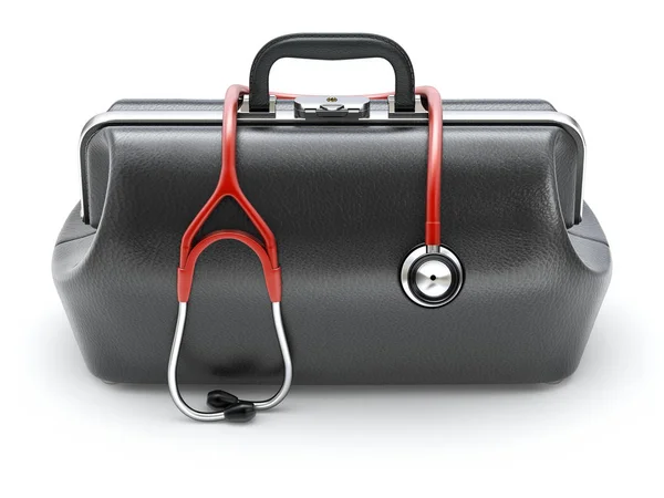 Retro black leather doctor's bag with the stethoscope — Stock Photo, Image