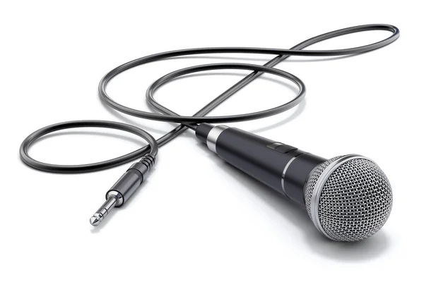 Microfone com o cabo em forma de fenda agudo e plugue de áudio — Fotografia de Stock