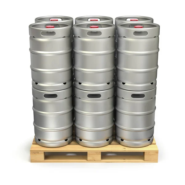 Metal beer kegs on the pallet — Stock Photo, Image