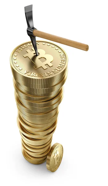 Spitzhacke Auf Dem Bitcoin Stapel Illustration — Stockfoto