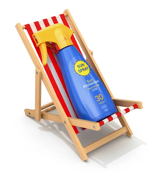 Concept Met Zon Spray Container Strandstoel — Stockfoto