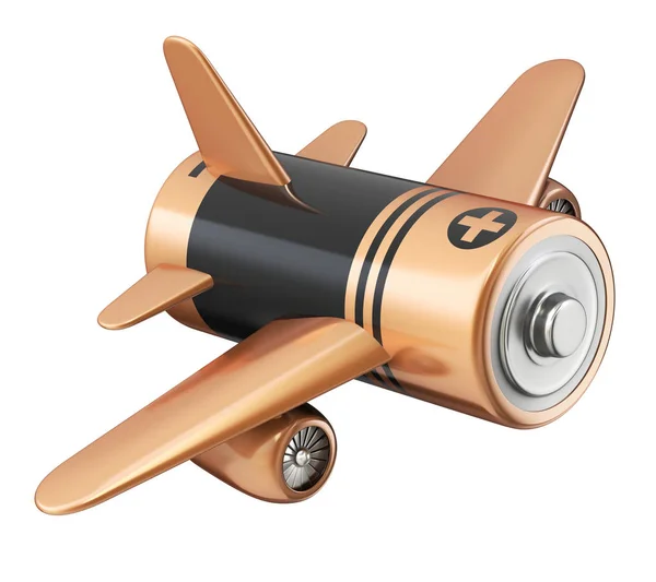 バッテリーと翼を備えた電動航空機のコンセプト 3Dイラスト — ストック写真