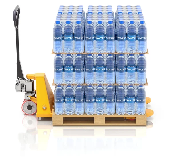 Pet Waterflessen Palletkrik Witte Reflecterende Achtergrond Illustratie — Stockfoto