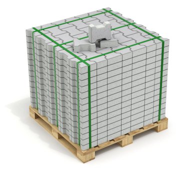 Ahşap palete tuğla asmak - 3 boyutlu illüstrasyon