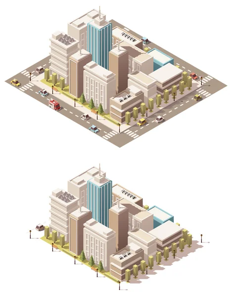 Vetor isométrico baixa poli cidade centro da cidade — Vetor de Stock