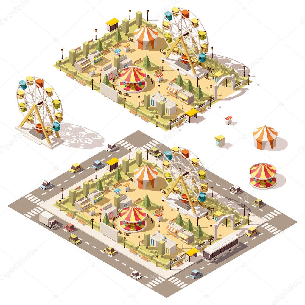 Vector isometric low poly amusement park