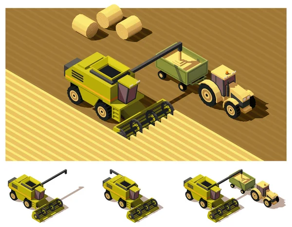 Vektör izometrik düşük Poli birleştirmek biçme hasat — Stok Vektör