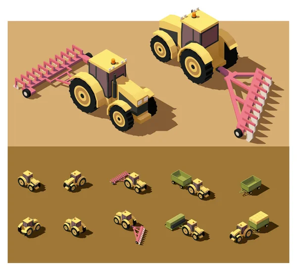 Векторный изометрический низкопольный трактор — стоковый вектор