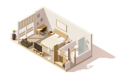 Vektör izometrik düşük Poli hotel Oda Icon