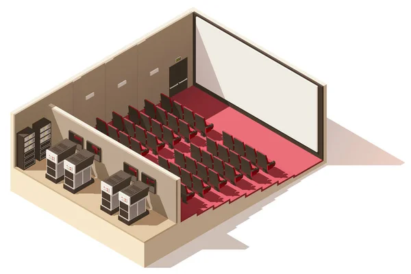 Vector isometric low poly movie theater cutaway — Stock Vector