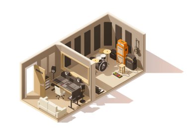 Vektör izometrik düşük Poli kayıt studio simgesini