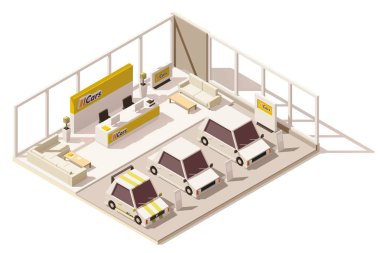 Vektör izometrik düşük Poli araba Bayilik showroom