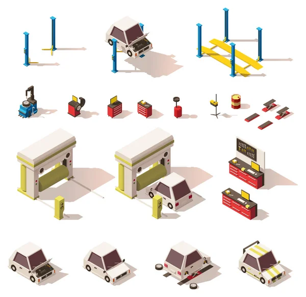 Vector isometrische auto service apparatuur set — Stockvector