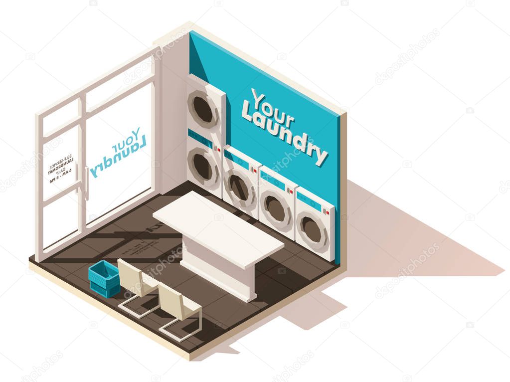 Vector isometric low poly laundromat icon