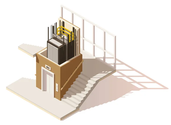 Icona isometrica vettoriale a basso poli ascensore cutaway — Vettoriale Stock