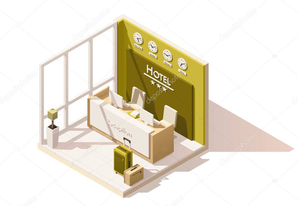 Vector isometric low poly hotel reception icon