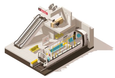 Vektör izometrik düşük Poli metro istasyonu kesit