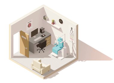 Vector isometric low poly ophthalmologist office clipart