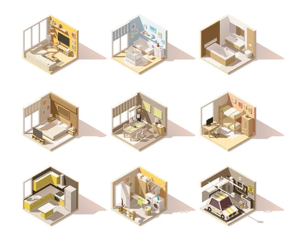 Ensemble isométrique vectoriel bas poly home rooms — Image vectorielle