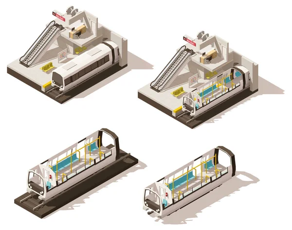 Vektor izometrikus alacsony poly subway station cutaway — Stock Vector