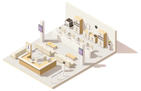 Sistema isométrico de gestión de cola de poli baja vectorial — Vector de stock