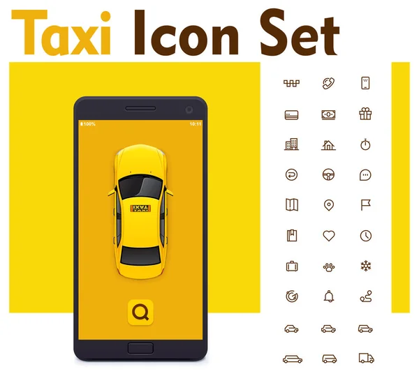 Conjunto de ícones de aplicativo móvel de táxi vetorial — Vetor de Stock