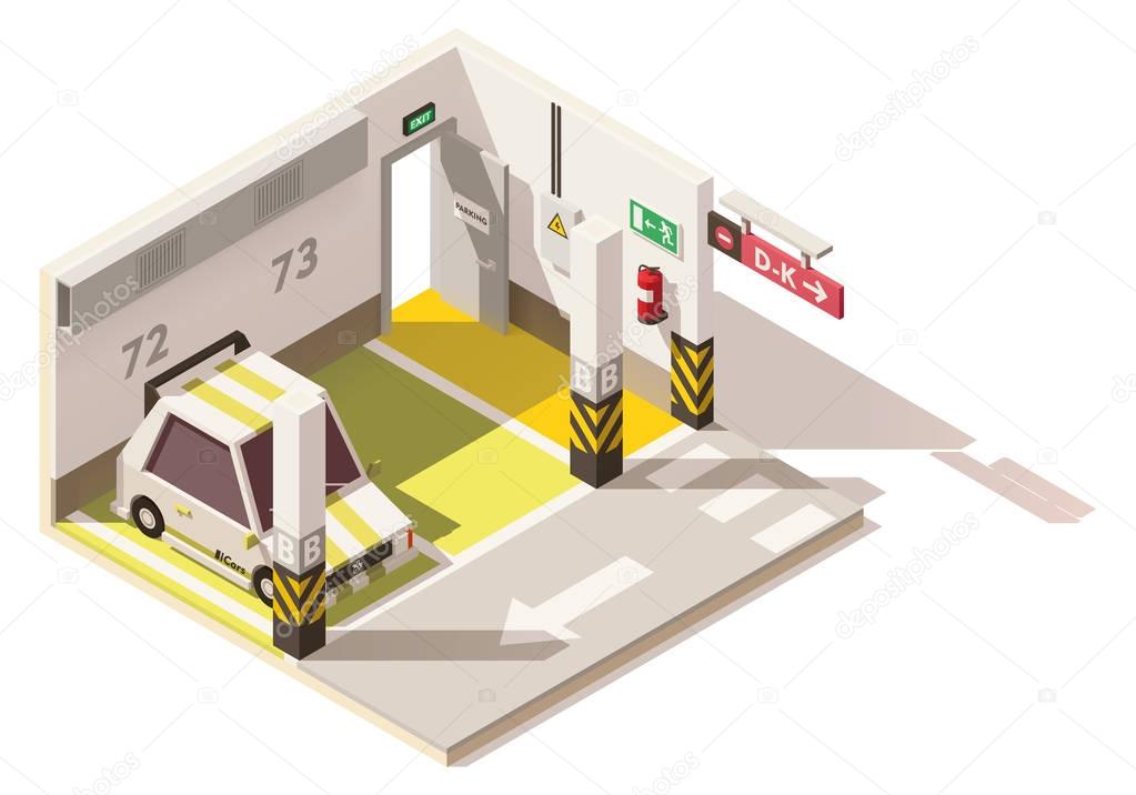 Vector isometric low poly underground car parking