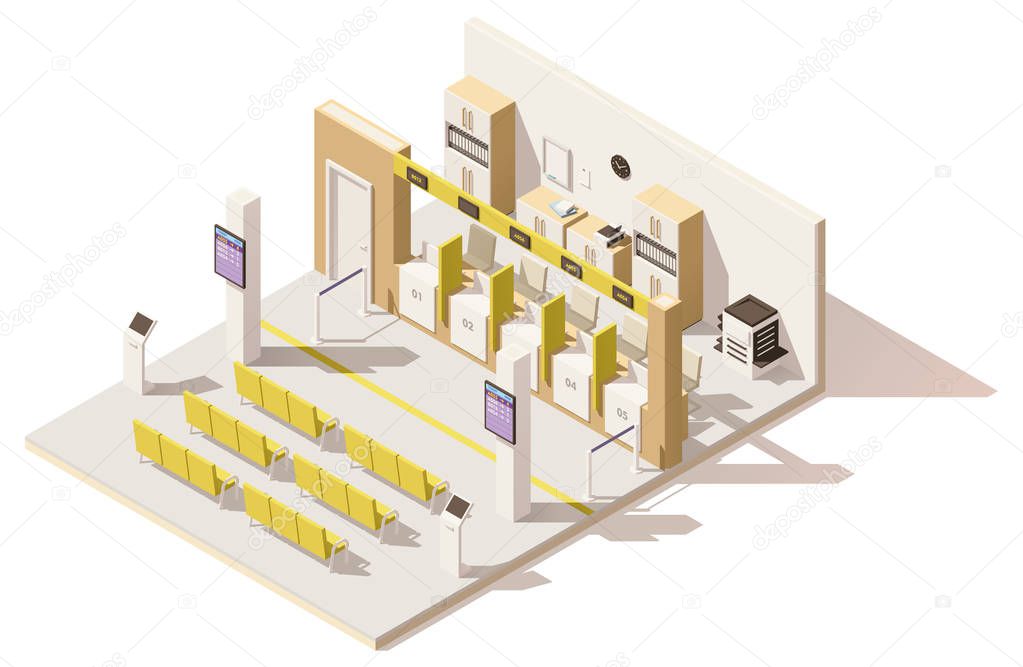 Vector isometric low poly visa application center