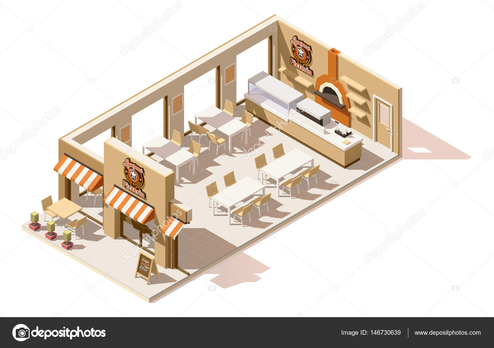 Vector isometric low poly pizzeria Stock Vector by ©tele52 146730639, image size:1600x1128