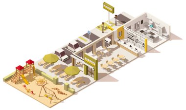 Vektör izometrik düşük Poli fast food Restoran