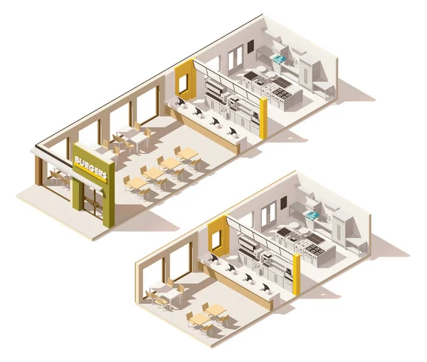 Vector isométrico de baja poli restaurante de comida rápida — Archivo Imágenes Vectoriales