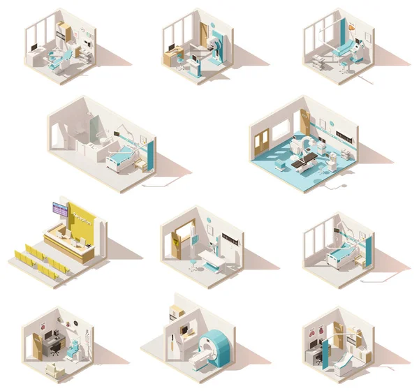Vector isometric low poly hospital rooms — Stock Vector