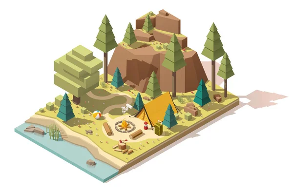 Camping isométrique vectoriel bas poly — Image vectorielle