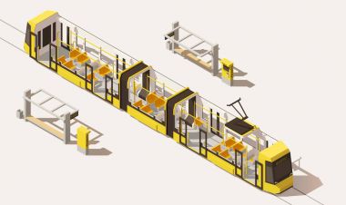 Vektör izometrik düşük Poli düşük katlı tramvay