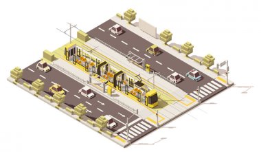 Vektör izometrik düşük Poli adanmış tramvay lane