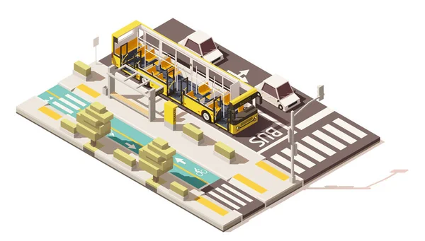 Vetor isométrico baixo poli ônibus na faixa de ônibus —  Vetores de Stock