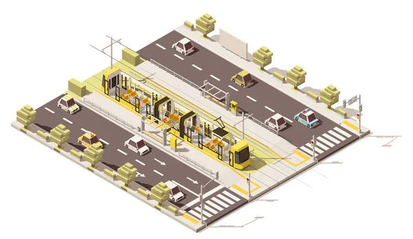 Vektör izometrik düşük Poli adanmış tramvay lane — Stok Vektör