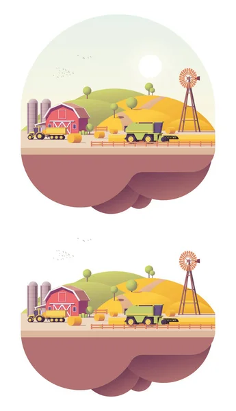 Vector low poly farm field works — Stock Vector