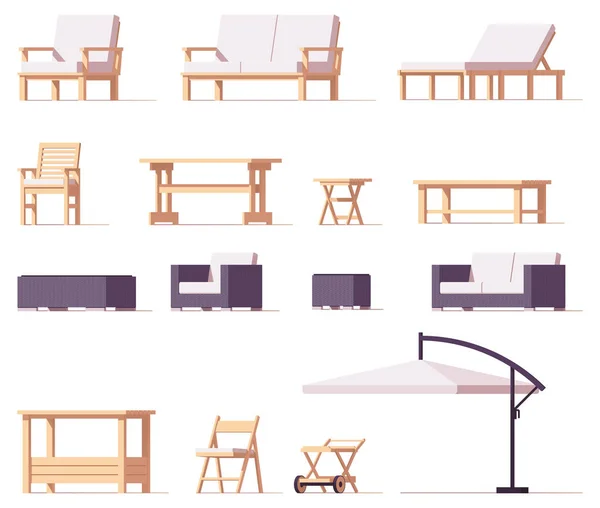 Ensemble patio vectoriel et mobilier d'extérieur — Image vectorielle