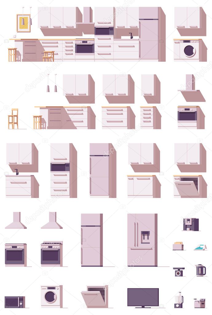 Vector kitchen equipment and furniture set