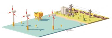 Vektör düşük Poli Rüzgar türbinleri enerji santrali