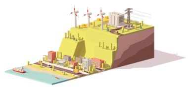 Vektör düşük Poli Rüzgar türbinleri enerji santrali