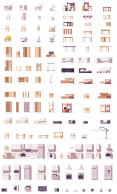 Vector low poly furniture set clipart
